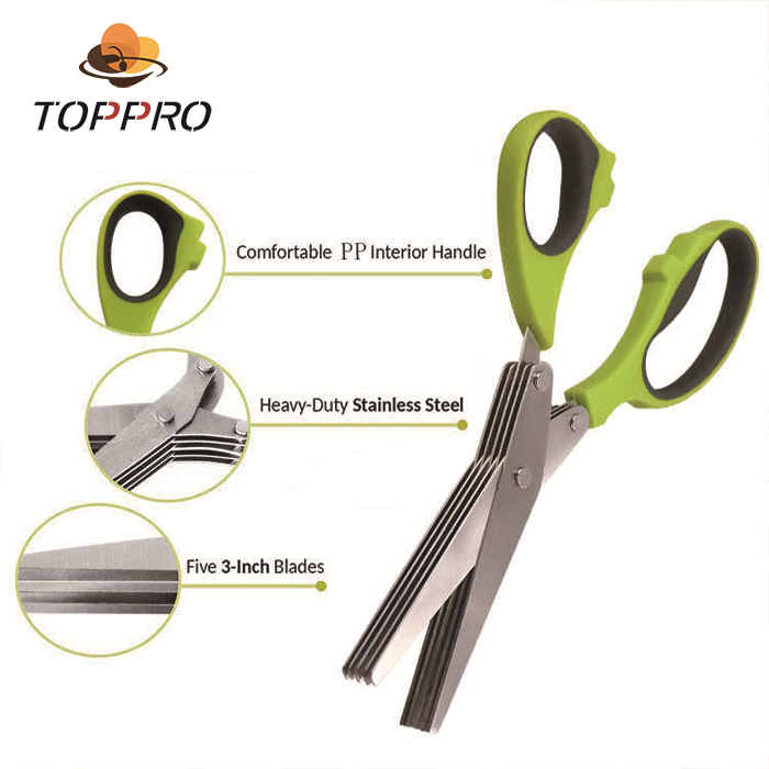 TOPPRO 5 blade kitchen scissors herb scissor