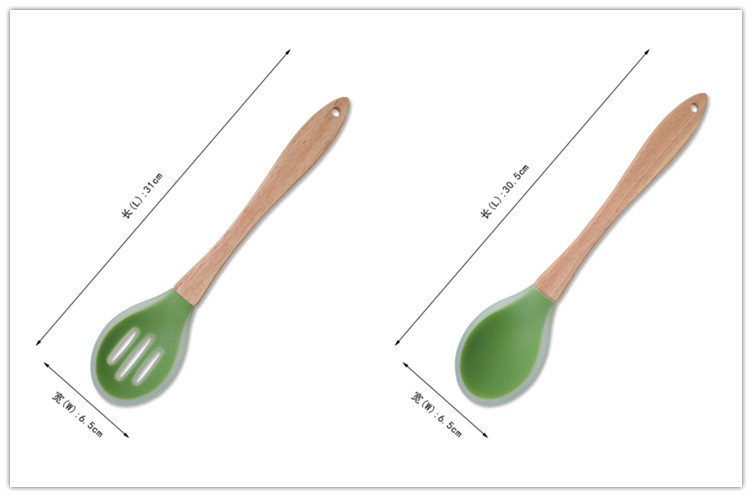 OEM stainless steel Heat-resistant Colored bamboo handle silicone kitchen utensils Cooking Utensil Set