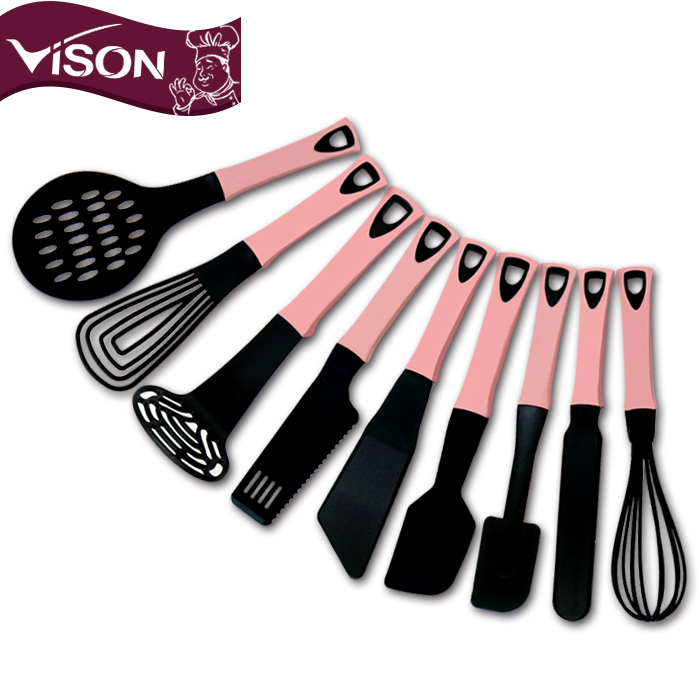 Manufacturer FDA Approved Spatula Set Kitchenware Non-stick Nylon 9PCS plastic silicone cooking kitchen utensils set