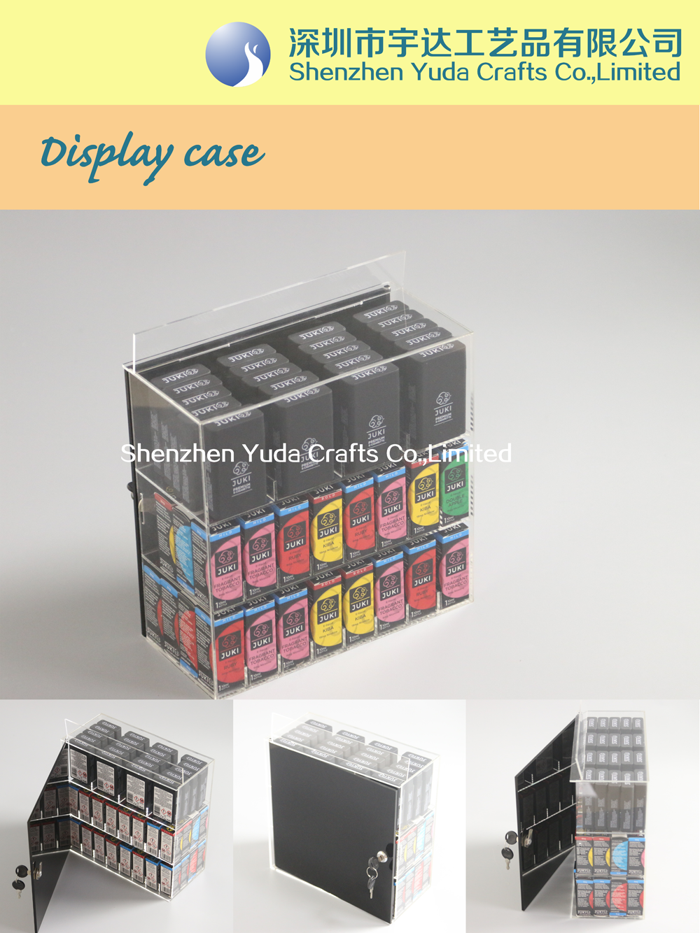 custom acrylic locked e-liquid display case, e liquid display cabinet with lock and key