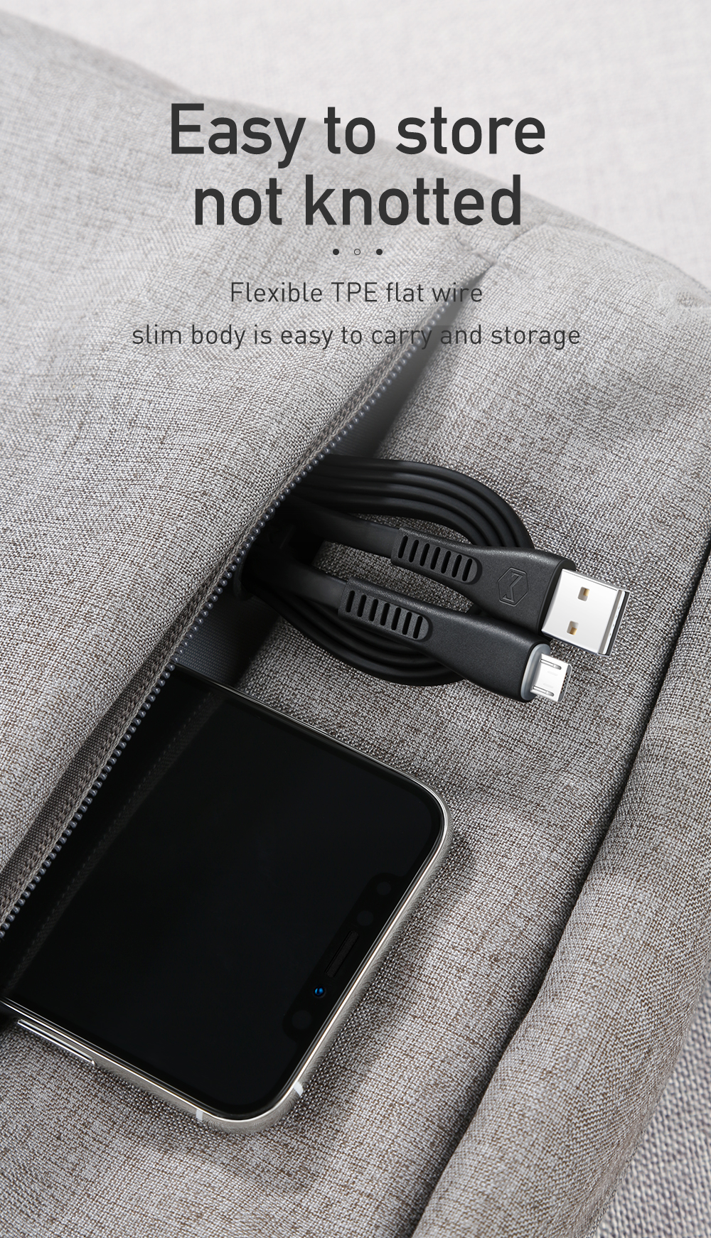 2019 Mcdodo 4ft 1.2m Black White Flat Tangle-free Micro USB Data cable for Huawei Samsung with LED