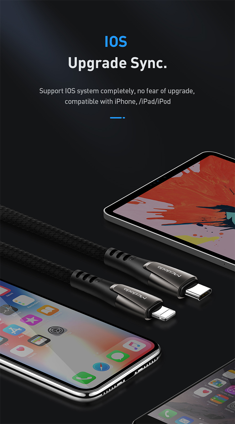 Mcdodo 4ft/6ft 1.2/1.8m Zinc Alloy and Nylon Braided Fast Charging Type C PD  Cable for iphone11