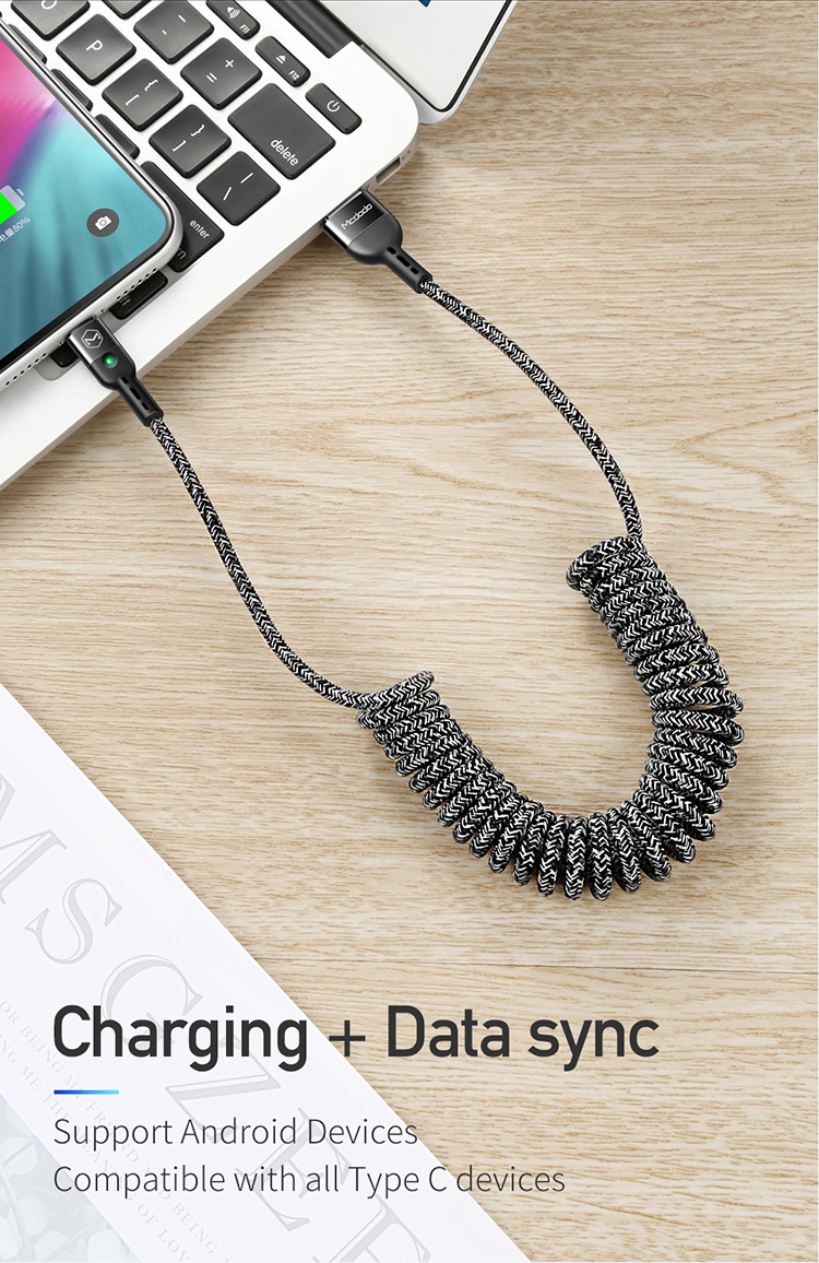 Mcdodo 1.8m/6ft Coil USB C Charging and Data Sync Flexible Cord Cable for Samsung and Huawei