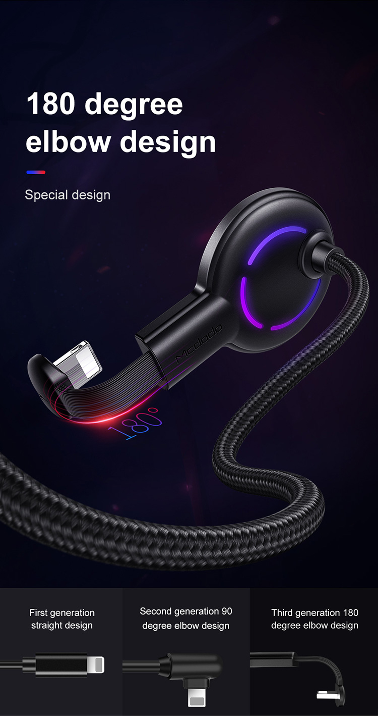 Mcdodo 2019 New LED Flashing Nylon Braided  Gaming 8 PIN IOS 12.2 USB Charging Charger Data Cable For New iPhone X/XR/XS MAX/XS