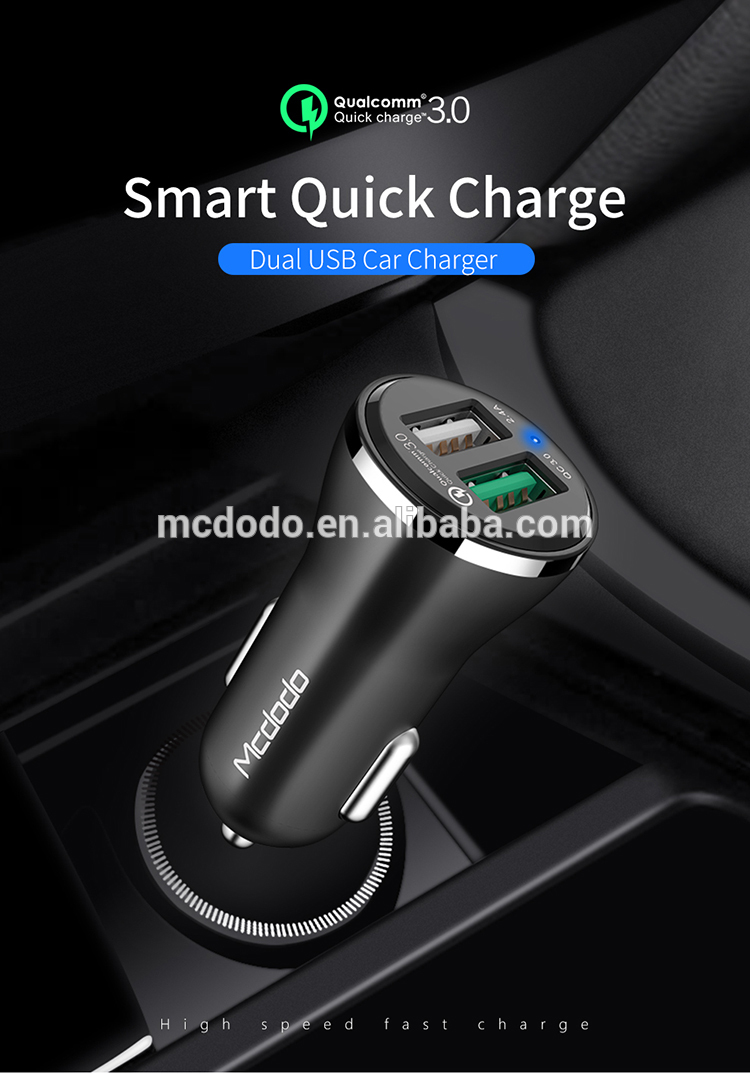 Mcdodo ABS 5V 2.4A Dual USB QC3.0 Mini Size Rubber Oil Painted Car Charger