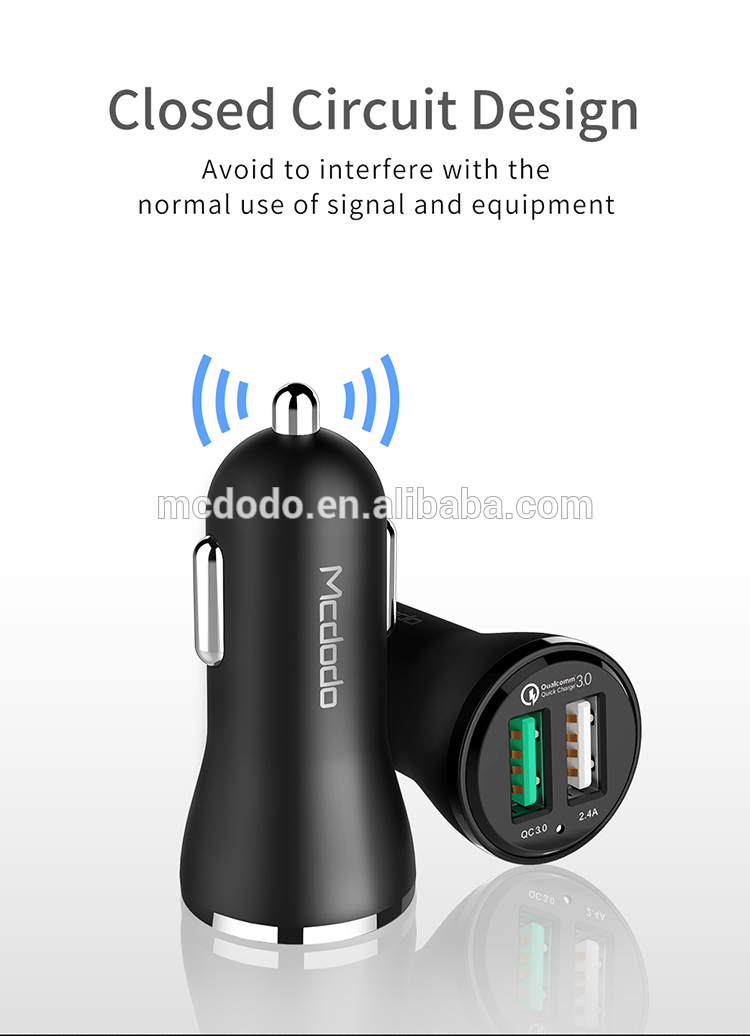 Mcdodo ABS 5V 2.4A Dual USB QC3.0 Mini Size Rubber Oil Painted Car Charger