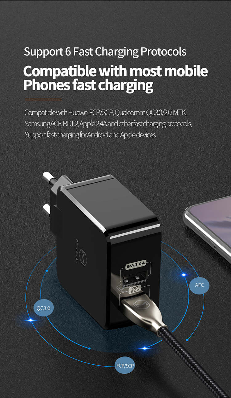 2019 Mcdodo Super Fast 5A 27W Black EU Plug Two USB Port Wall Charger