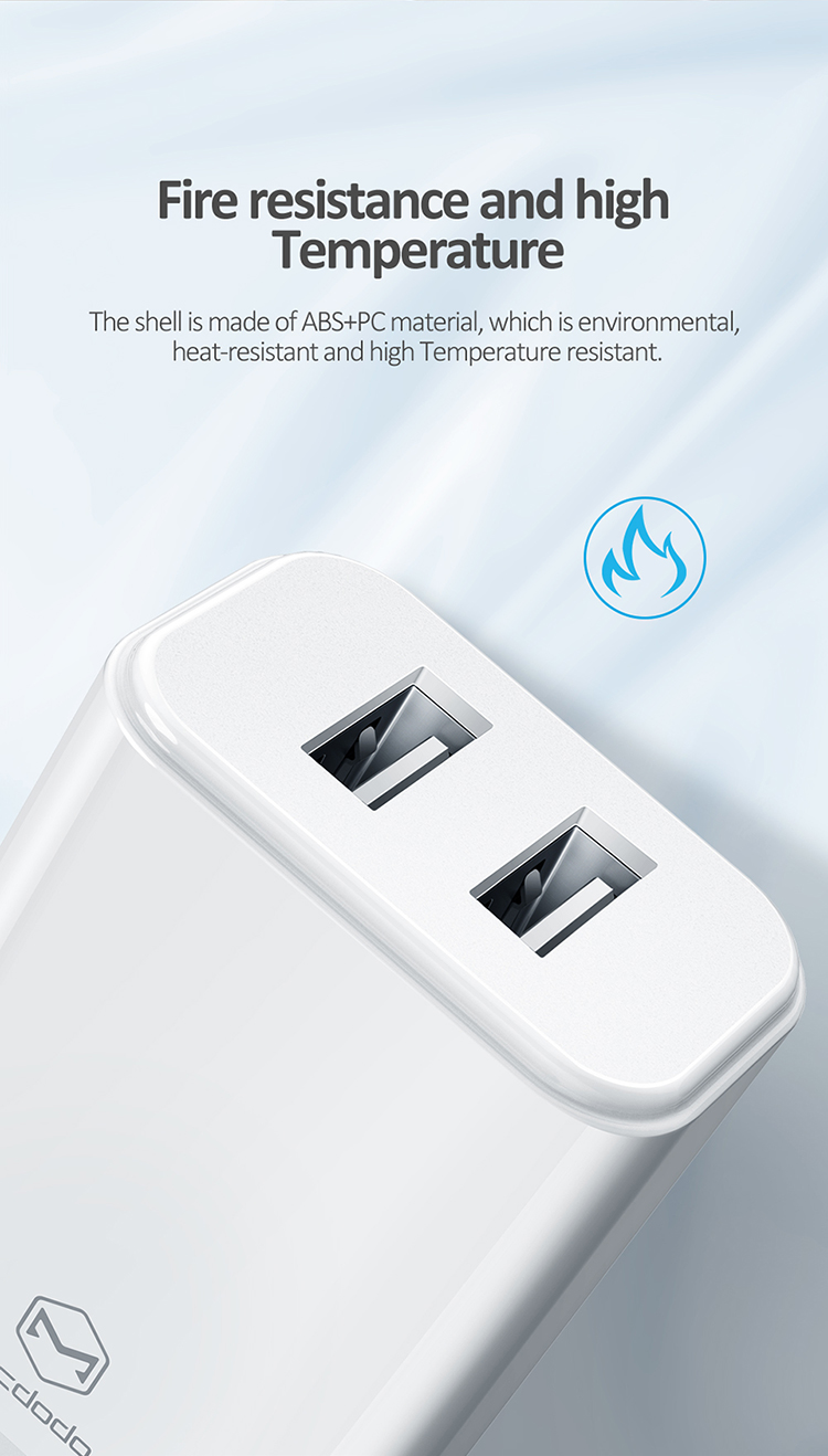 2019 Mcdodo New Issued EU Plug 2.4A Dual USB Smart Fast Charging Travel Charger