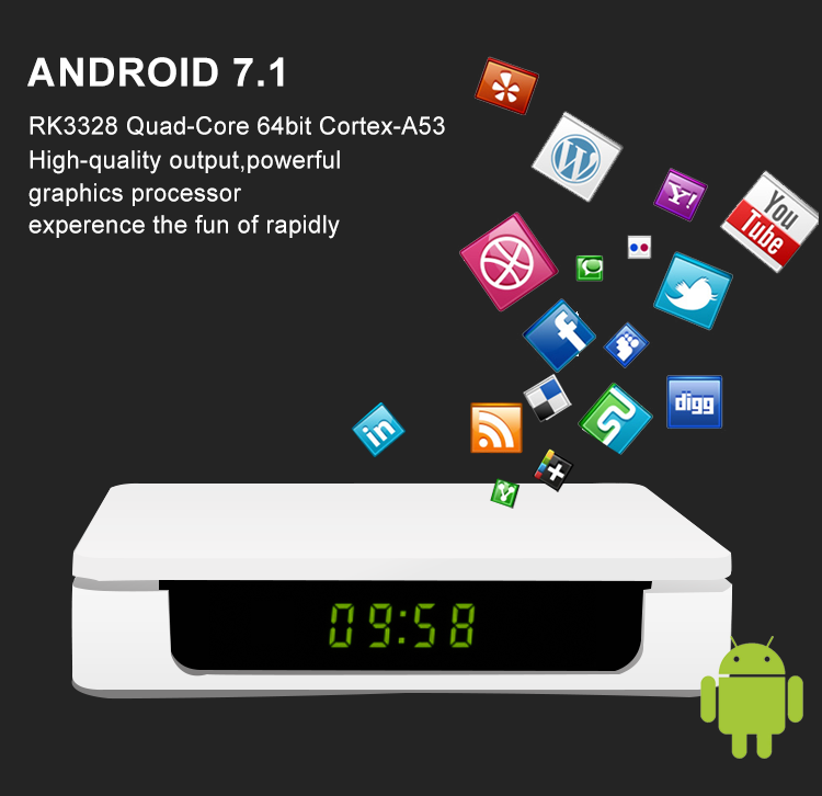 M12 RK3328 Quad Core 64bit 2G Ram 16G Rom H265 HEVC 4K Android Tv box