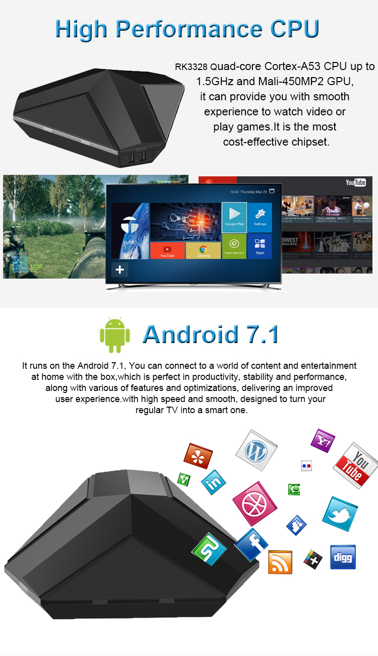 J 10 Pryamid RK3328 4G Ram 32G Rom Android 7.1 1080P full Hd Video Smart Internet Tv Set Top Box