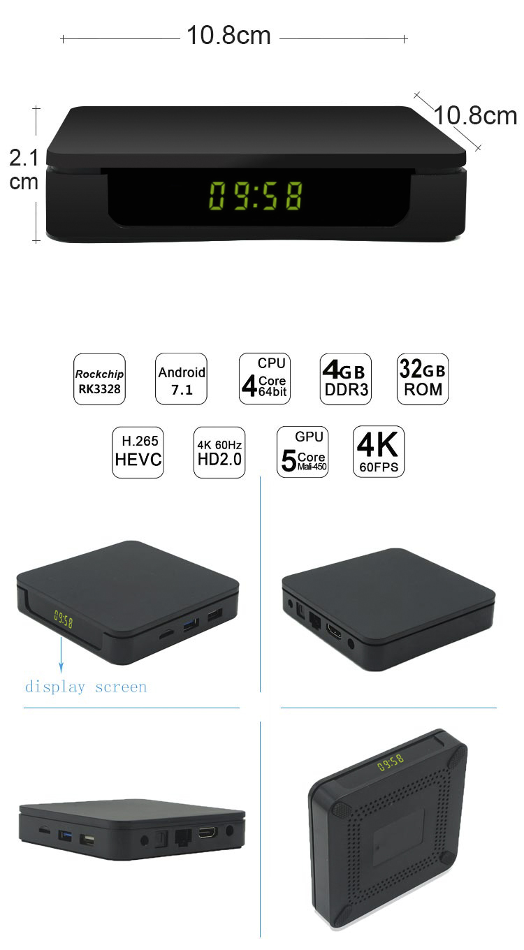 OEM Wholesale  M12 Android Tv Box Wifi 4G RAM 32G ROM 7.1 Internet tv Set Top Box 4K for Digital display