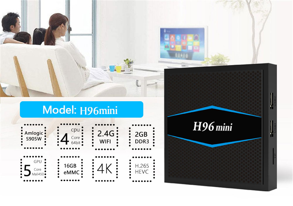 New arrival H96mini Amlogic S905w 2gb 16gb Android 7.1 dual wifi BT4.0 Smart Android tv box