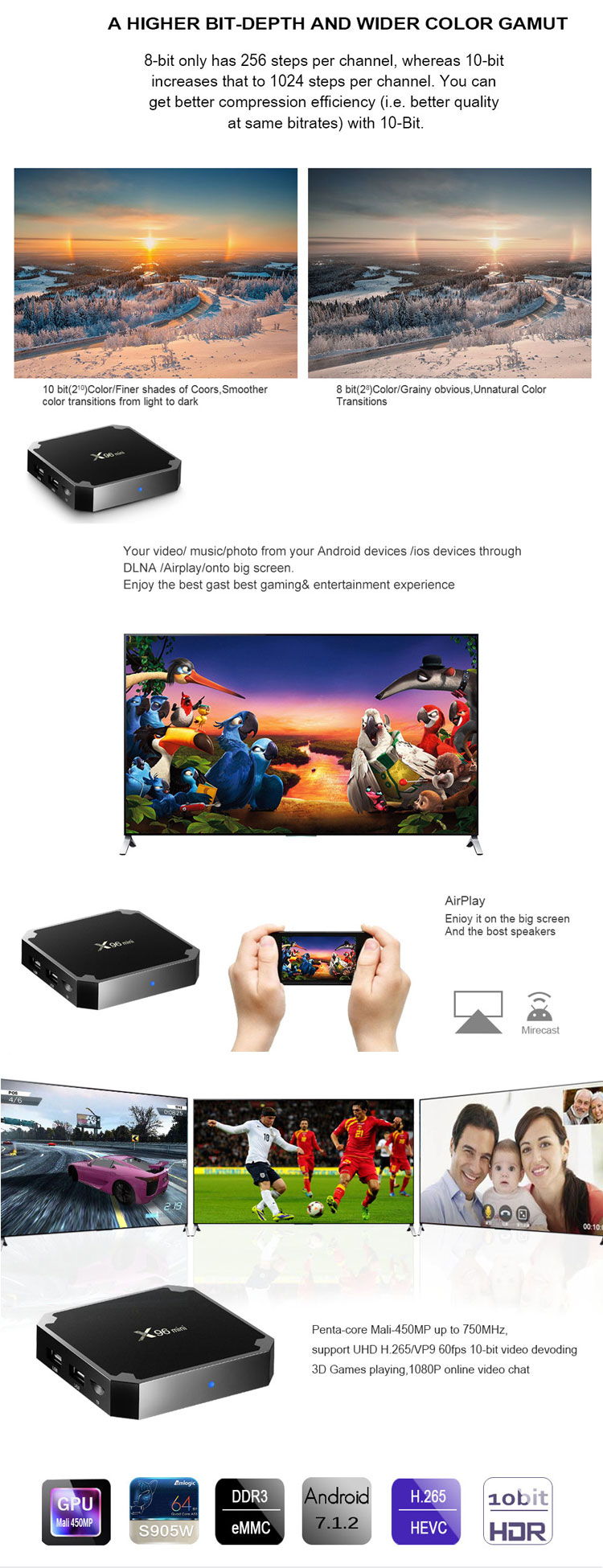 2018 Newest Factory Price Amlogic S905w X96 Mini 1G+8G Smart Android 7.1.2 Cheapest Android Tv Box