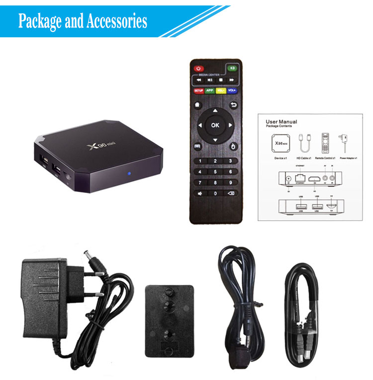 2018 Newest Factory Price Amlogic S905w X96 Mini 1G+8G Smart Android 7.1.2 Cheapest Android Tv Box