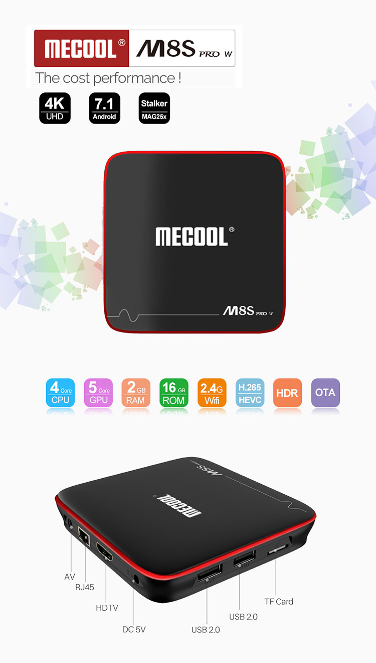Wholesale 2018 New arrival Mecool M8S PRO W Amlogic S905W 2g 16g HD 4K 3D Voice Control Smart Android 7.1 Tv Box