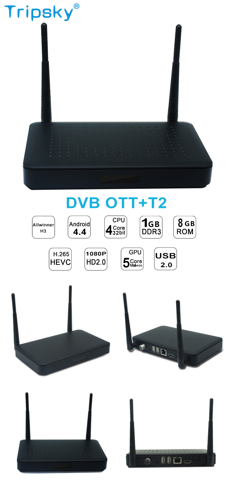 Factory Price Tripsky T1 1080P Full Hd Dvb T2  +Ott Satellite Receiver Set Top Box