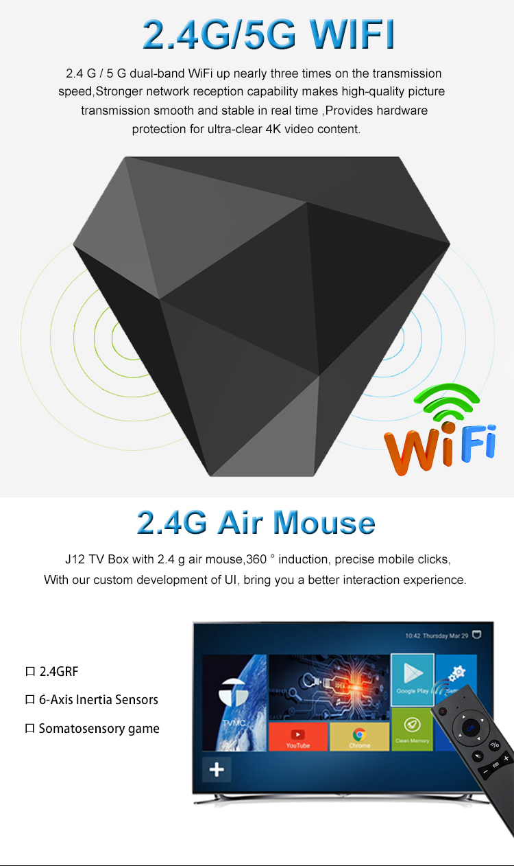 Tripsky J12 Android tv box RK3328 Android 7.1  Quad Core 4G 32G dual wifi set top box