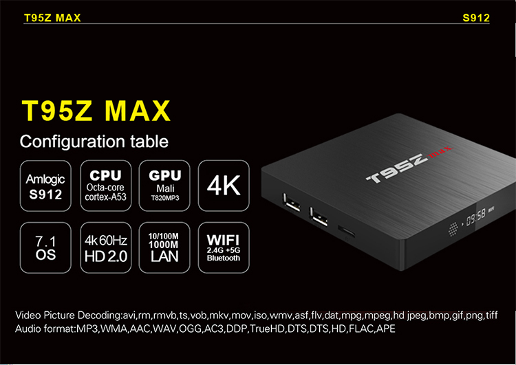 Wholesale Factory Price T95Z Max  2G 16G Android 7.1  Amlogic Octa Core dual wifi Smart TV OTT Tv Box