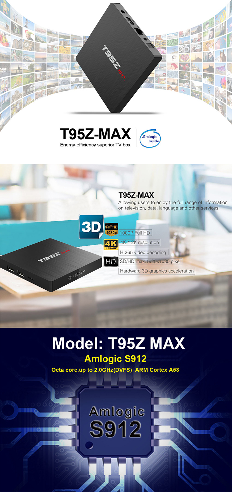 Wholesale Factory Price T95Z Max  2G 16G Android 7.1  Amlogic Octa Core dual wifi Smart TV OTT Tv Box