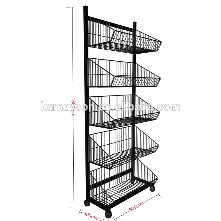 5 tiers black Large Capacity display rack stand metal wire storage shelf with billboard 4colors can be customized