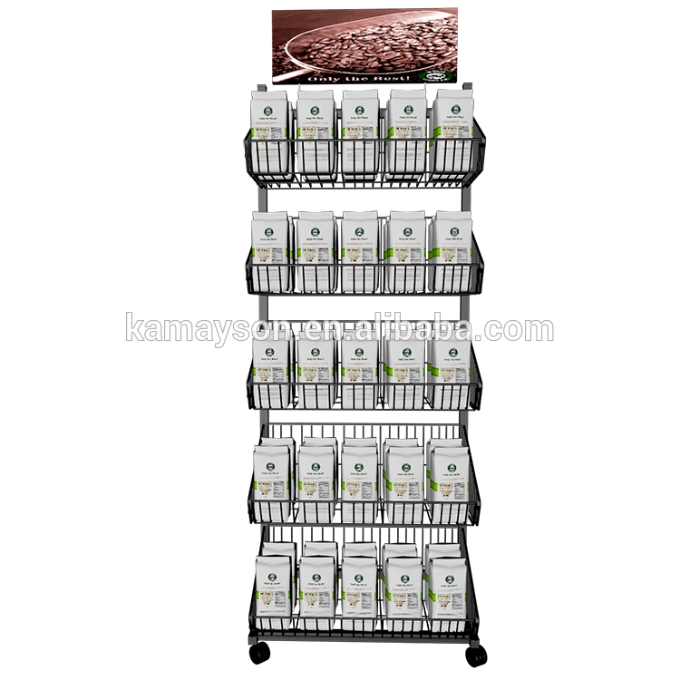 5 tiers black Large Capacity display rack stand metal wire storage shelf with billboard 4colors can be customized