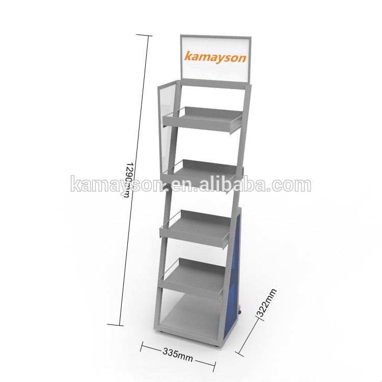 5 tiers trapezoid metal display storage rack stand Multifunction grey brand display shelf for cheap sell