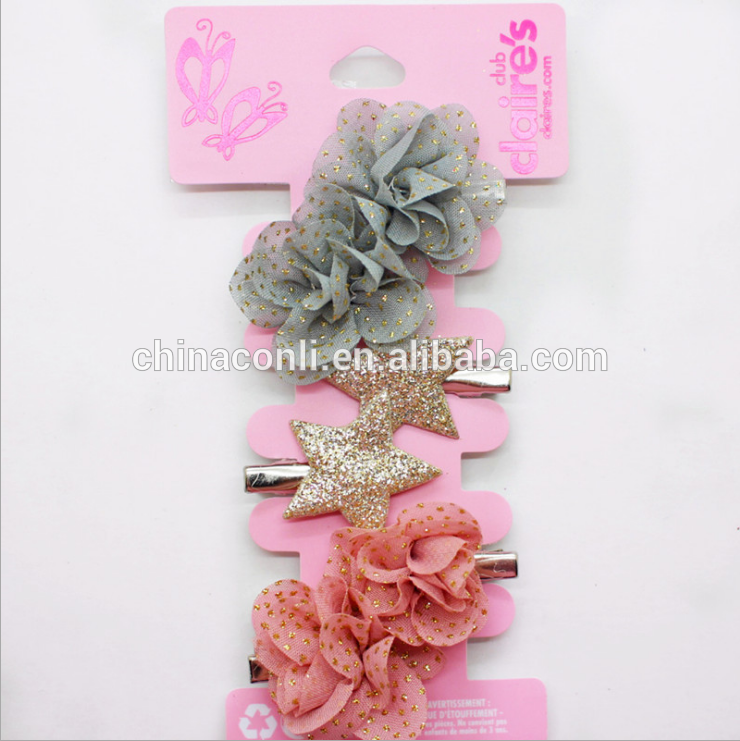Yiwu factory hotsale kids flower star hair grip Beauty girls hair Accessories