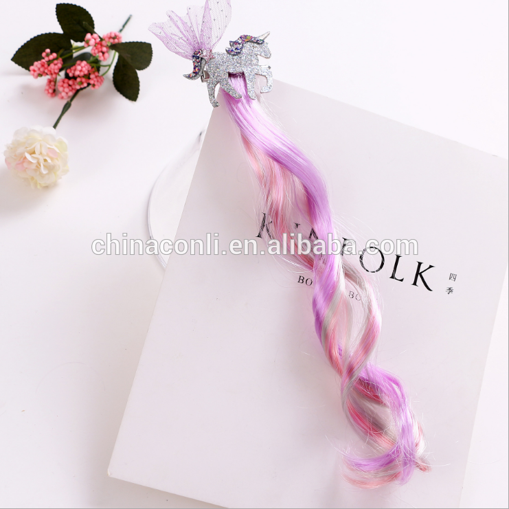 Yiwu factory hot selling sequin unicorn faux hair clip for girls kid party hair accessory