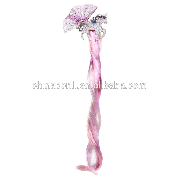 Yiwu factory hot selling sequin unicorn faux hair clip for girls kid party hair accessory