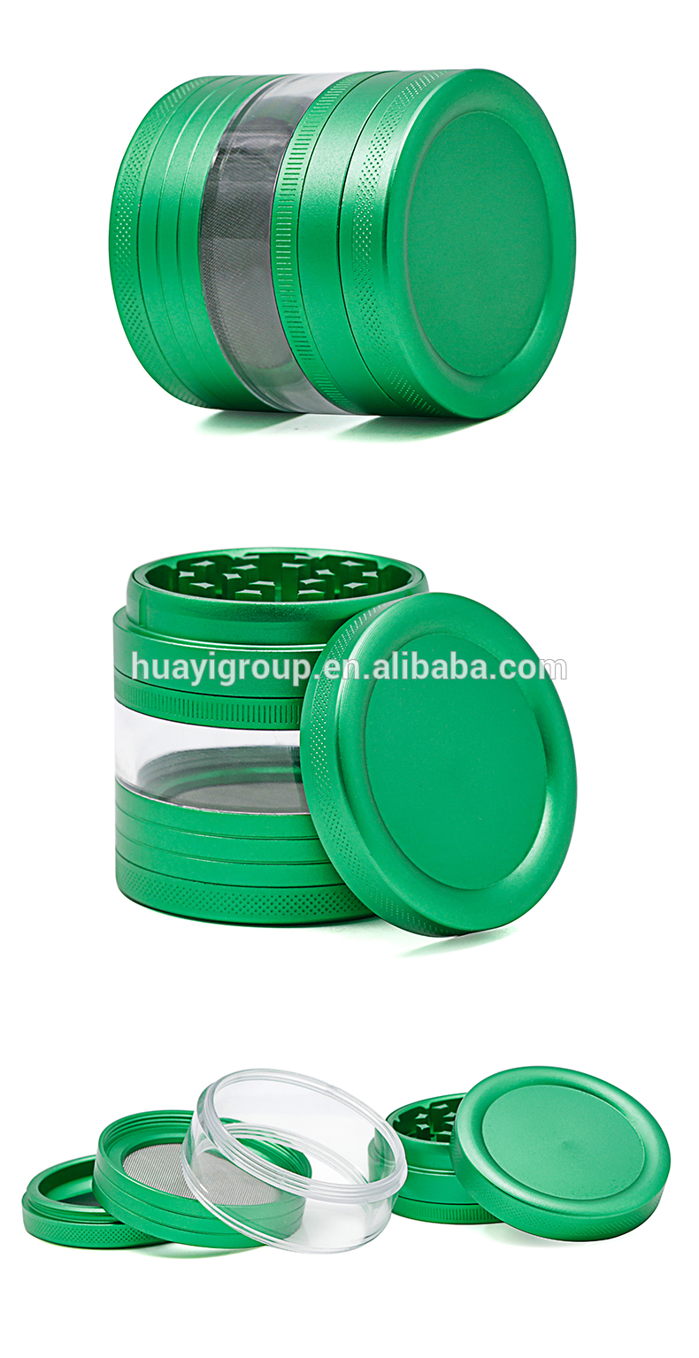 Hot selling 4 layer grinder Aluminum weed herb grinder with transparent acry layer custom logo smoking accessories weed grinder