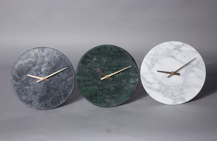White & Green & Grey Round Marble Clock