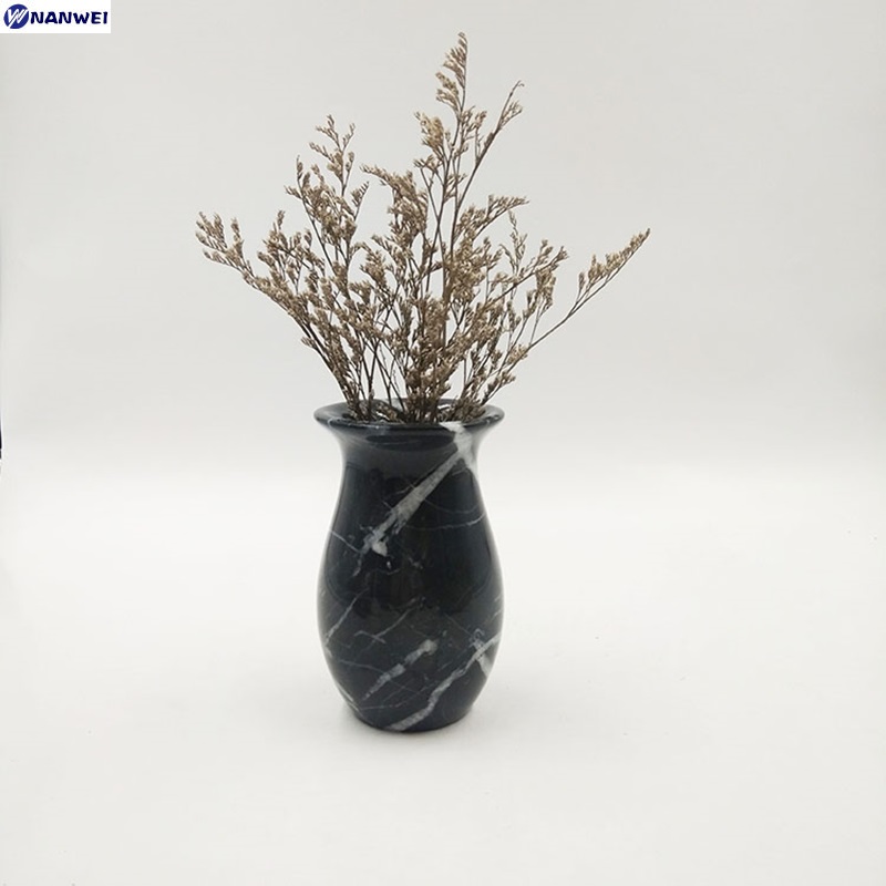 Custom size natural black color marble flower vase home decor supplies dried-flower vase