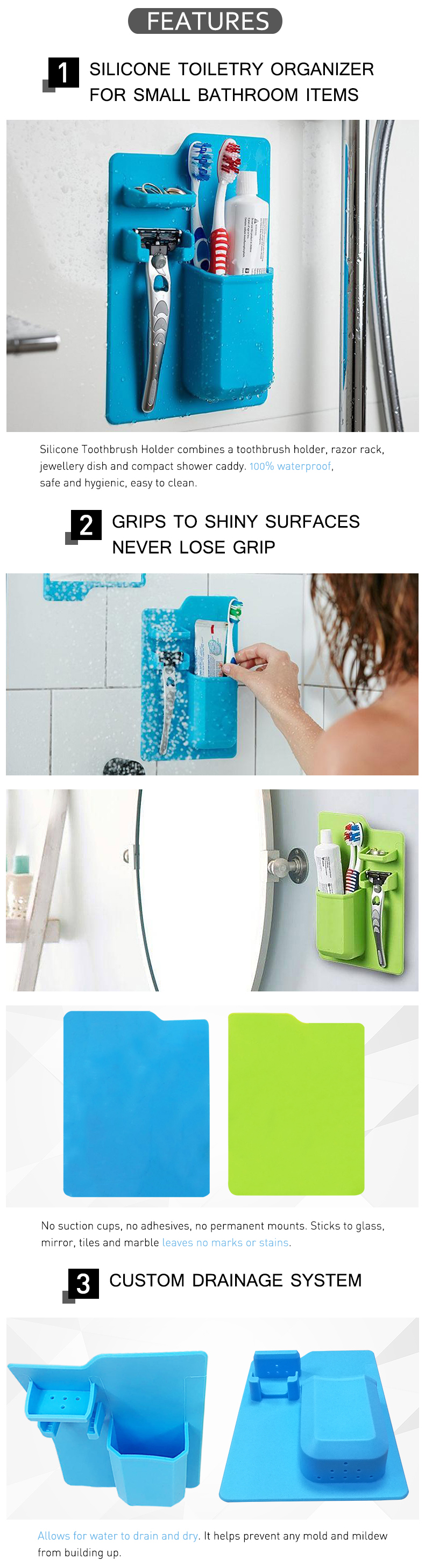 2018 Reusable Adhesive Silicone Toothbrush Holder Stand