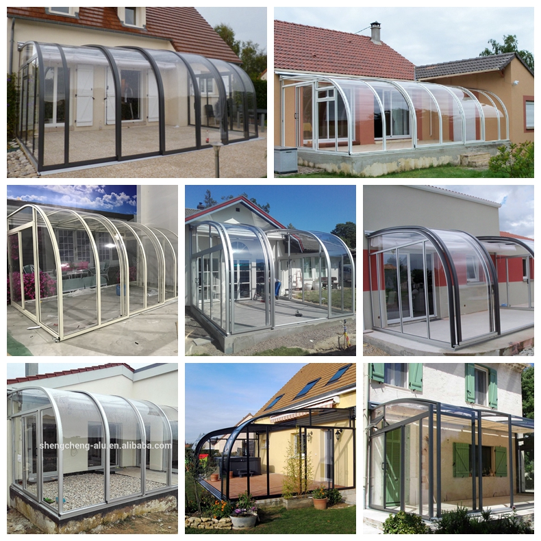 Clear Polycarbonate Aluminum Sliding commercial Sunroom for outdoor restaurant enclosures