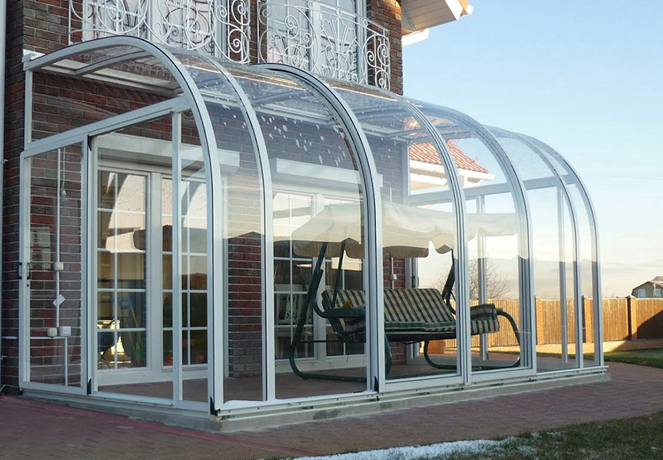 Retractable Sunroom ark shape with sliding Glass Roof or telescopic section