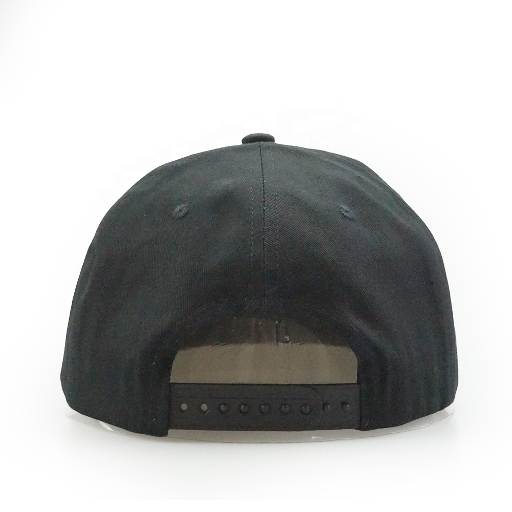 Custom your logo 20 pcs minimum black color flat brim snapback cap, flat cap with 3D white logo