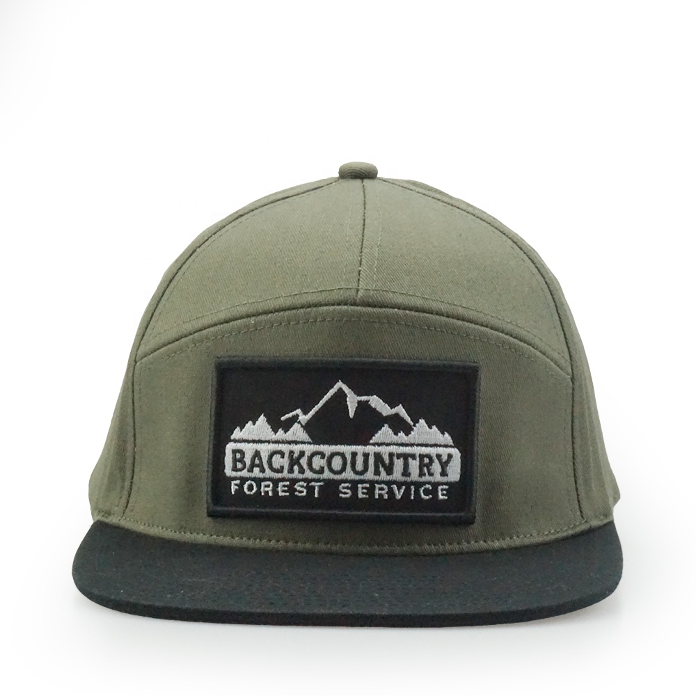 Olive Green Color Caps Custom Embroidery Patch Logo Caps 7 Panel Luxury Snapback Hats With Back Closure