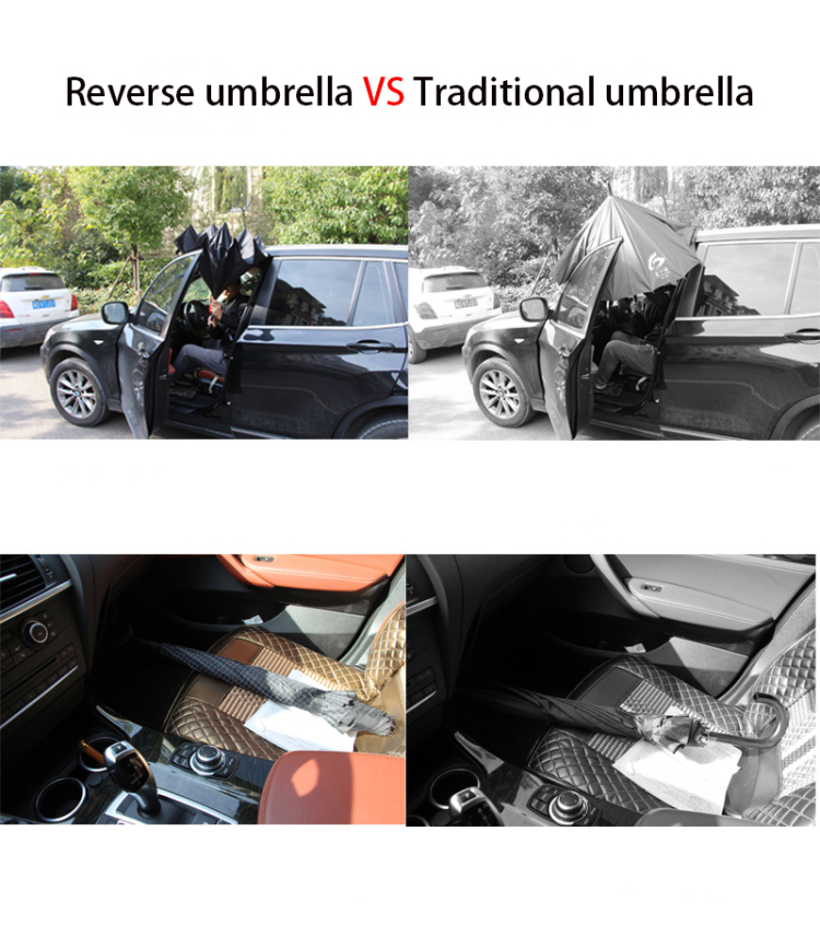 Modern Upside Down Reverse Umbrella C-Handle Double Layer Inside-Out Windproof