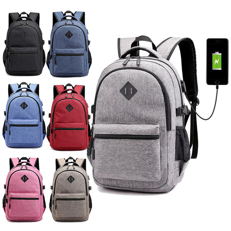 2019 Wholesale Fashion Slim Leisure Sports Waterproof Light Weight Grey USB Charging School Laptop Backpack