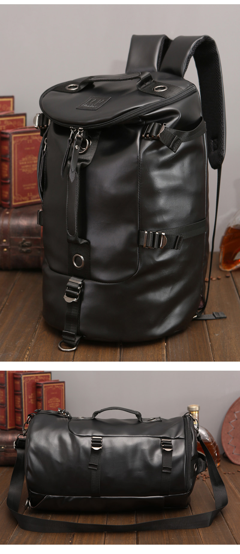 Wholesale Multi Function Round Waterproof Luxury Dual-purpose Bag Travel Duffle Men Leather Backpack