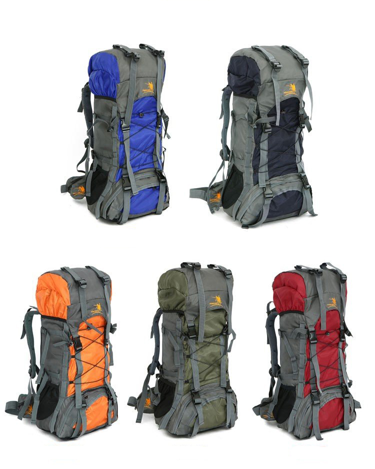 Durable Adjustable Shoulder Traveling Mountaineering Hiking Climbing 60L Camping Backpack Custom with Waterproof Rain Cover