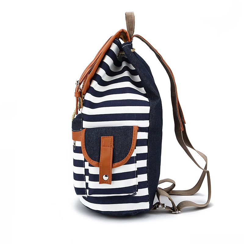 Hot Sale Stripe Fresh Design Junior School Sport Backpack with Logo Top Drawstring Closure Canvas Sport Shoulder Bags Backpack