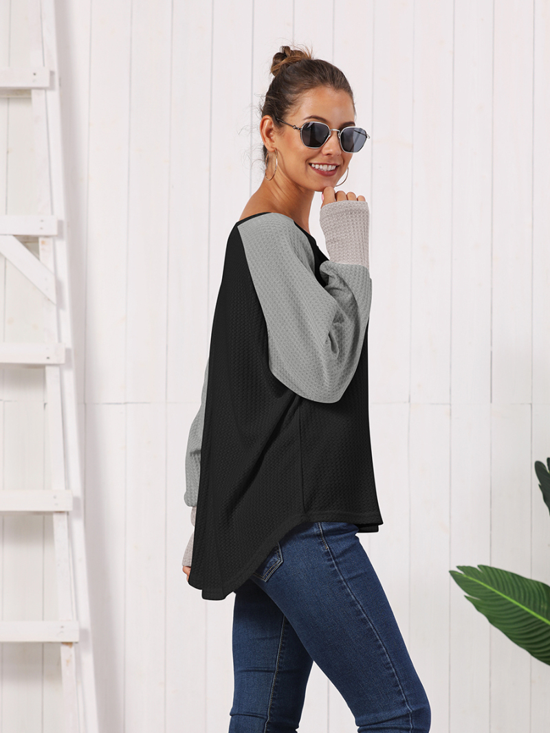 Women Round Neck Color Block Striped Long Sleeve Loose Fit T-Shirt Tops
