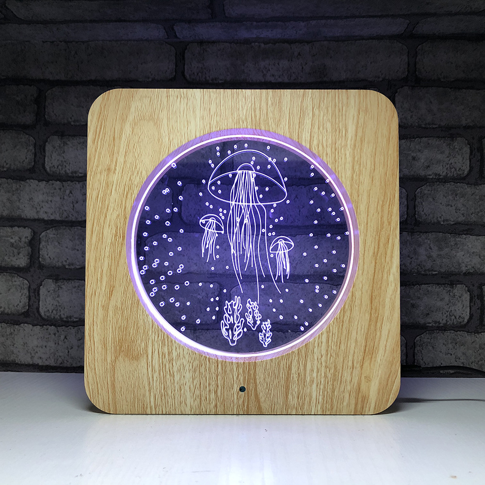 Jellyfish shape 7 color change led crystal light with photo frame base 3d night lamp plastic dc 5v
