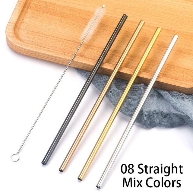 Reusable Metal Drinking Straw With Cleaner Brush Set Party Bar Accessory Colorful 304 Stainless Steel Straws
