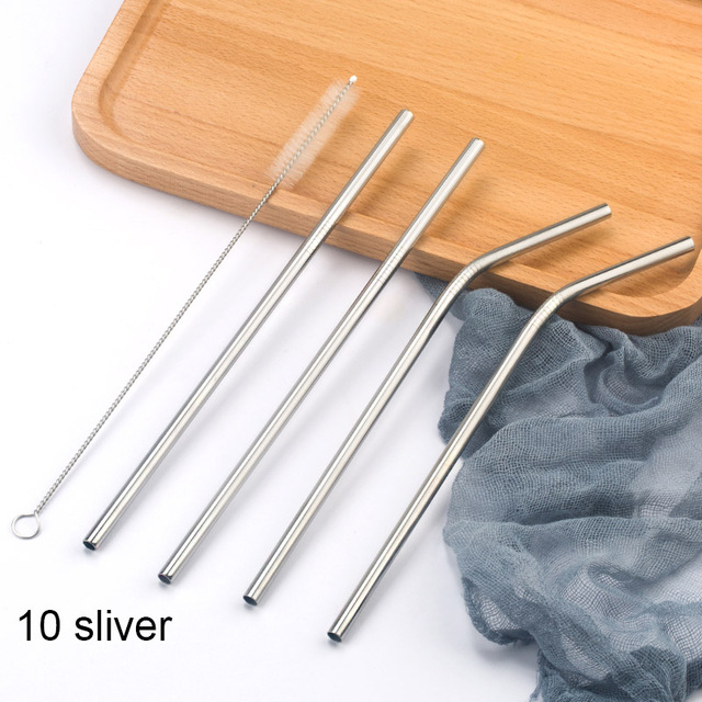 Reusable Metal Drinking Straw With Cleaner Brush Set Party Bar Accessory Colorful 304 Stainless Steel Straws
