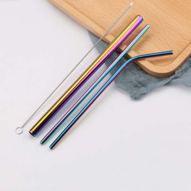 Coloured suit Reusable Metal Drinking Straw With Cleaner Brush Set Party Bar Accessory Colorful 304 Stainless Steel Straws