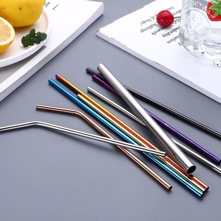 hot selling washable 304 stainless steel metal straws colored metal straws drinking straws with cleaning brush