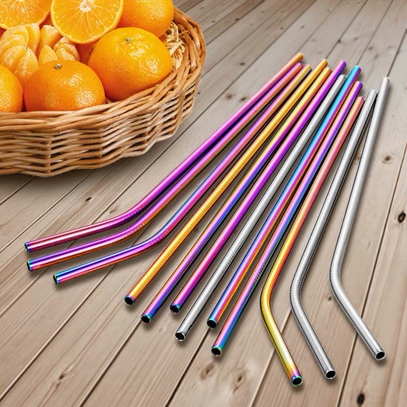 Reusable colorful stainless steel metal drinking straw mixed combination with brushes