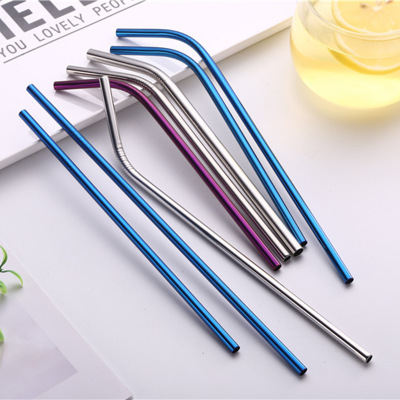 curved tube stainless steel metal straw colored metal straws washable drinking straws Caliber 6mm length 215mm